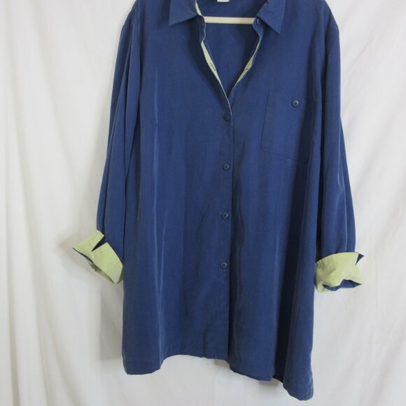 Maggie McNaughton Shirt Button Up Tunic Blue Roll Cuffs Long Sleeve Size 3X - Picture 6 of 8